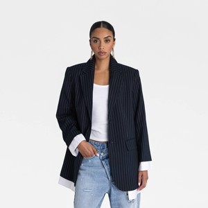 KBB by KAHLANA Women's 'The Shirt Blazer' - Navy/White Striped - 1 of 3