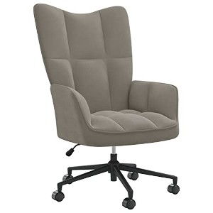 vidaXL Relaxing Chair with Adjustable Height in Light Gray Velvet, Steel Frame, and Swivel Mechanism - 1 of 4