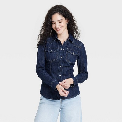 Women's Slim Fit Long Sleeve Denim Western Shirt - Universal Thread™