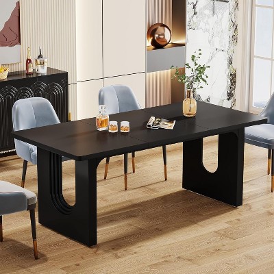 Okak Modern Large Rectangular Dining Table with Wood Pedestal Base,Minimalist Kitchen Dinner Table for Dining Room,Family Meals