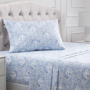 Mellanni 1800 Bed Sheets Twin XL Paisley Blue - 1 of 3