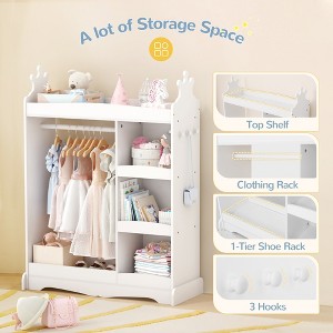 Kids Wardrobe with Storage & 3 Hooks,Kids Dress up Storage with Mirror,Kids Closet for Girls Boys, Open Hanging Armoire Wardrobe Closet for Bedroom - 1 of 4