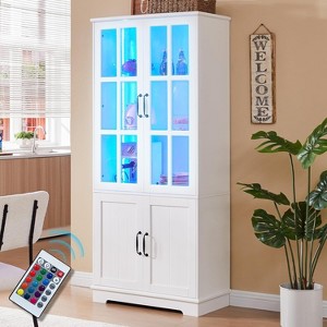 AMERLIFE 71"Tall Display Storage Cabinet with LED Lights, Large Bookcase with Acrylic Glass Doors - 1 of 3