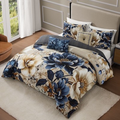 Bebejan English Manor 100% Cotton Sateen 5 Piece Floral Reversible Comforter Set, All Season Bedding Set-Queen — фото 7