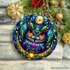 Nocturnal Enchanter Mysterious Owl Stained Glass Style Ceramic Ornament, Halloween Themed Christmas Gift and Decor| OrnamentallyYou - 4 of 4