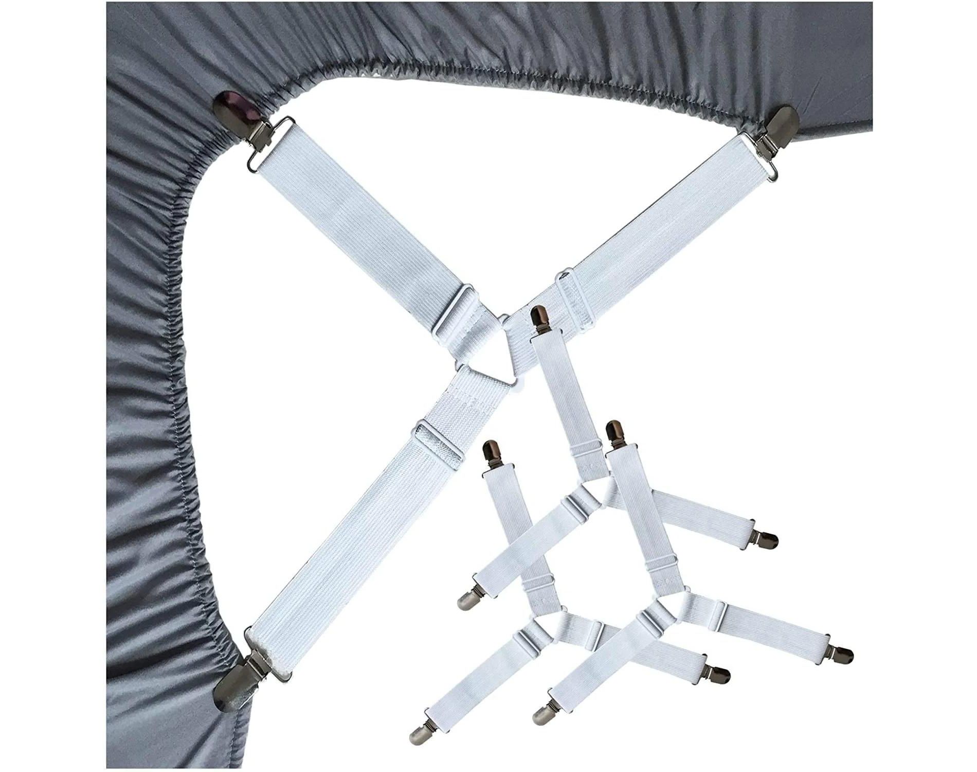 Swtroom Bed Sheet Holder Straps Fitted Sheet Keepers Bedsheet Holders Fasteners -White 4 Pack
