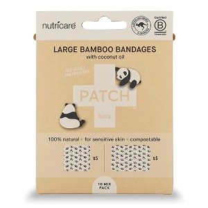 Patch Kids Adhesive Bandages with Coconut Oil, Panda Design, 10 Count, 1 Pack - 1 of 4