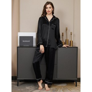 SilkSilky Women's Binding Trim Classic Pure Silk Pajama Set - 1 of 1