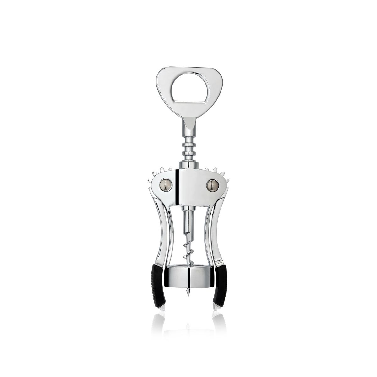 True Spiral Winged Corkscrew, Durable Stainless Steel Wine Opener, Rubber Grip Arms, Built-in Bottle Opener, Housewarming, Home Bar Gifts, Silver