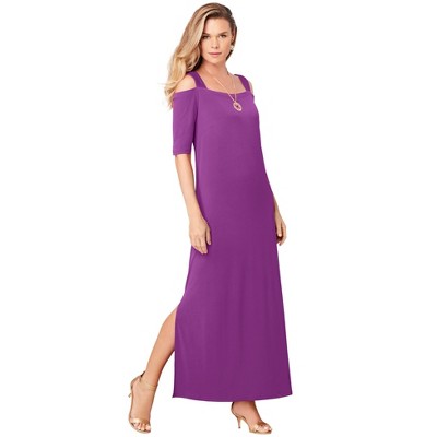 Roaman's Women's Plus Size Petite Ultrasmooth Cold Shoulder Maxi Dress