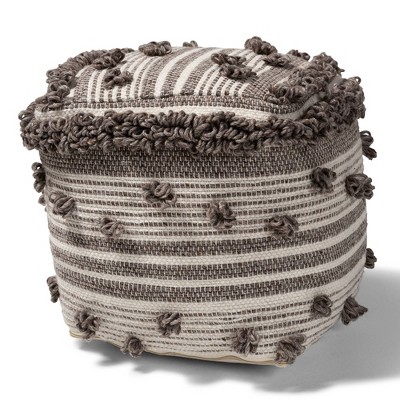 Eligah Handwoven Wool Moroccan Inspired Pouf Ottoman Ivory/Brown - Baxton Studio
