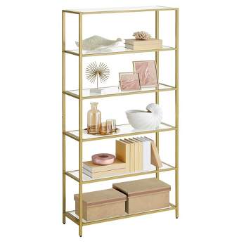 VASAGLE Bookcase, 6-Tier Bookshelf, Slim Shelving Unit Steel Frame, Metallic Gold