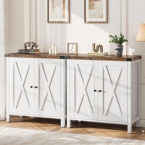 2 Pieces Modern Wooden Sideboard, Farmhouse Sideboard Buffet Cabinet with 2 Doors and Adjustable Shelves, Accent Entryway Console Cabinets - 1 of 4