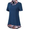 YESFASHION Women's Short Sleeve Contrast Collared Shirts Patchwork Work Blouse Tunics Tops - 2 of 4