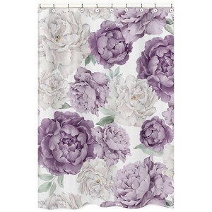 Sweet Jojo Designs Girl Shower Curtain 72in.x72in. Peony Floral Garden Lavender Purple and Ivory - 1 of 4