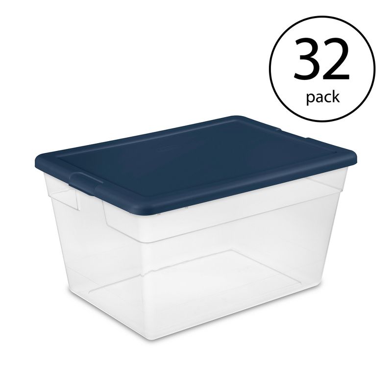 Sterilite Stackable Clear Home Storage Box with Handles and Marine Blue Lid for Efficient, Space Saving Storage and Organization, 3 of 9