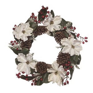 Transpac Foam 22 in. Multicolor Christmas Traditional Wreath with Florals - 1 of 2
