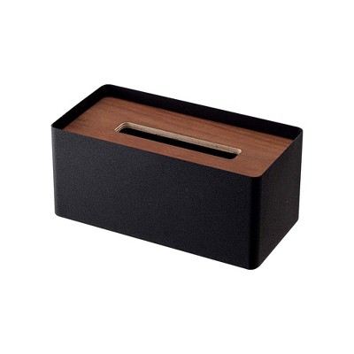 Black and Walnut Steel Rectangular Tissue Box Cover with Wooden Lid