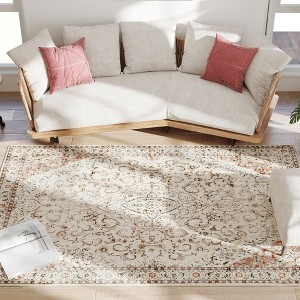Aghana Digitals Mixed-Brown Flannel Area Rug 8x10, Non-Slip TPR Backing, Classical Symmetrical - 1 of 4
