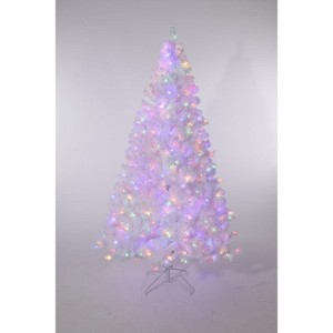 White Prelit Artificial Christmas Tree with Dual Color Lights & 288 Branch Tips, Metal Stand, Holiday Decoration - 1 of 3