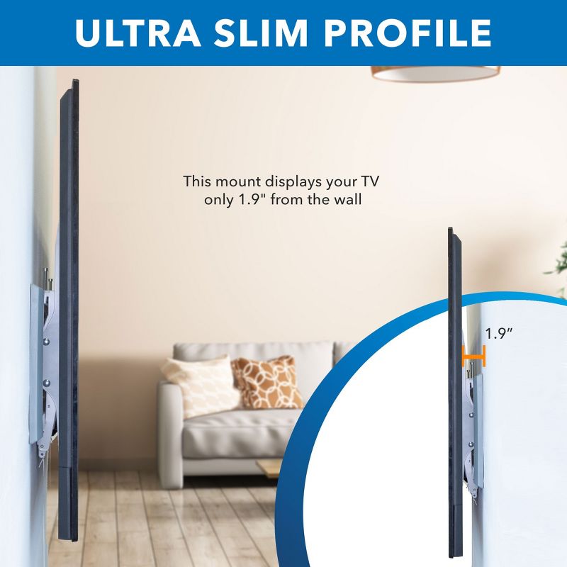 Mount-It! Ultra-Slim Heavy-Duty TV Wall Mount, Low 1.9" Profile, Tilting Wall Mount for TV 43" - 90" and up to 165 Lbs., VESA Compatible, White, 3 of 5