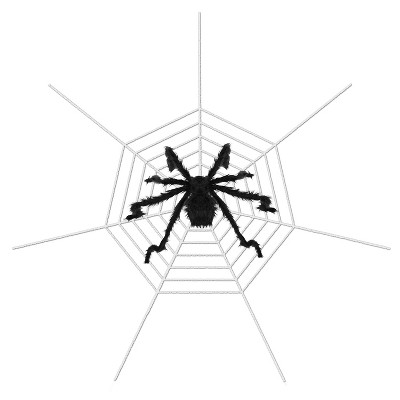 iMountek"59-inch Halloween Poseable Spider with 126-inch Mega Web, Creepy Outdoor Yard Decoration"Black&White