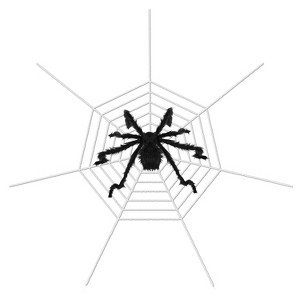 iMountek"59-inch Halloween Poseable Spider with 126-inch Mega Web, Creepy Outdoor Yard Decoration"Black&White - 1 of 4