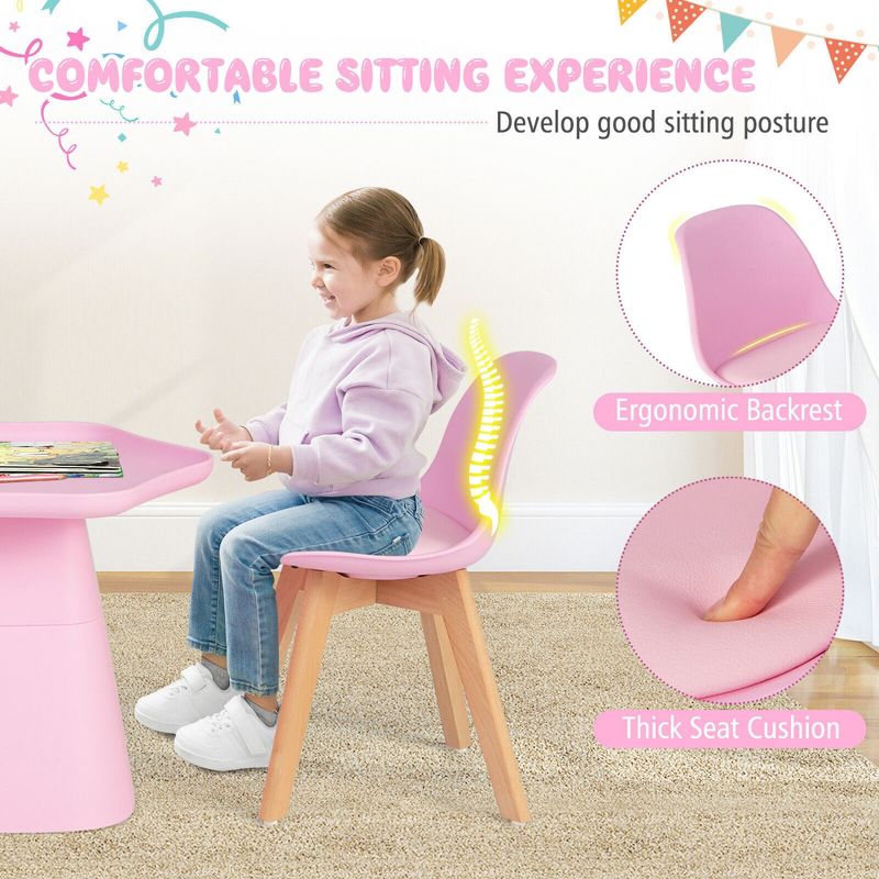 Tangkula Kids Table & 2 Chairs Set Children Activity Play Table w/ Padded Seat Beech Legs, 5 of 11