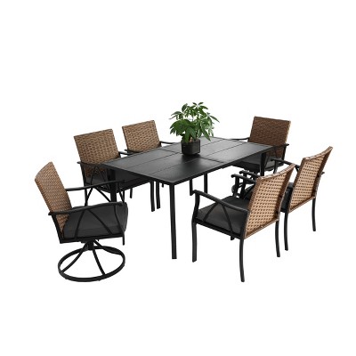 Nicbex 5/7 PCS Patio Dining Set,1 Square Table&4/6 Swivel Chair,Rustic Conversation Set for Backyard,Garden&Poolside,Steel Tabletop