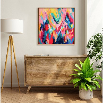 Colorful Abstract Brushstroke Canvas with Natural Frame