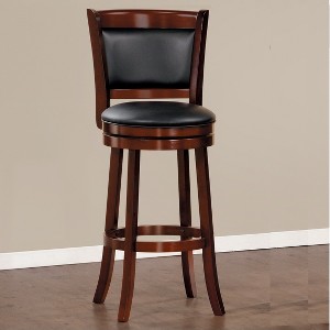 37.75"Comfortable Swivel Counter Height Chair 1pc Dark Cherry Finish Faux Leather Upholstery Solid Wood Furniture,Cherry - 1 of 4