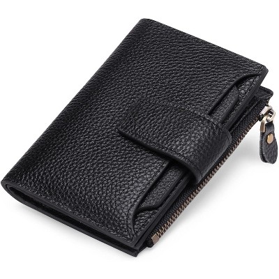 BEAFUP Women's Genuine Leather Wallet,Compact Size Wallet, RFID Blocking,with 14 Slots and 2 Zippered Pockets & Zipper Coin Pouch
