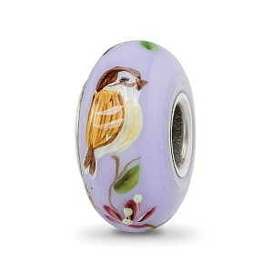 Black Bow Jewelry Fenton Hand Painted Sparrow Glass & Sterling Silver Bead Charm - 1 of 4