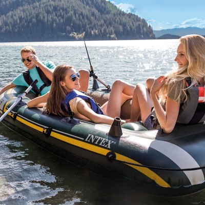 Seahawk 3-Person Green Inflatable Boat Set with Aluminum Oars