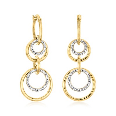 Ross-Simons 0.25 ct. t.w. Diamond Concentric Hoop Drop Earrings in 18kt Gold Over Sterling
