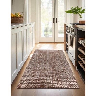 Mocha Brown Wool Geometric Runner Rug 2' x 4'1"