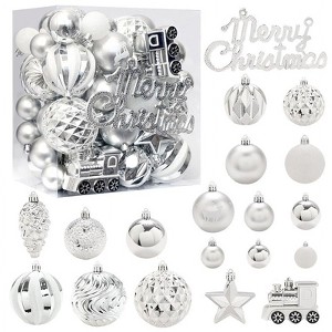 65 PCS Christmas Balls Ornaments Set, Shatterproof Plastic Decorative Baubles Includes Stars & Train for Xmas Tree Decor Holiday Party Decoration - 1 of 4