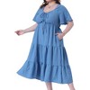Agnes Orinda Women's Plus Size Sweetheart Neck Short Sleeve Ruffle Hem Tiered Flowy Summer A Line Maxi Dresses with Pockets - 2 of 4
