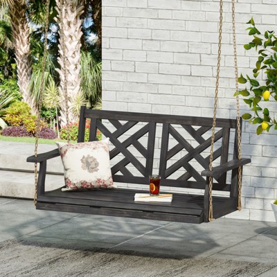 VisioGear Patio Swings, Front Porch Swing with Armrests, Outdoor Wood Bench Swing for Garden Yard, Dark Gray, 49.25"*25.25"*22"