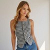 Knit & Lounge Women’s Sleeveless Striped Knit Tank Top Asymmetrical Button Front Fitted Rib Texture Casual Pullover - 3 of 4