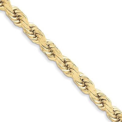 Black Bow Jewelry Men's 8mm 10k Yellow Gold Diamond Cut Solid Rope Chain Bracelet
