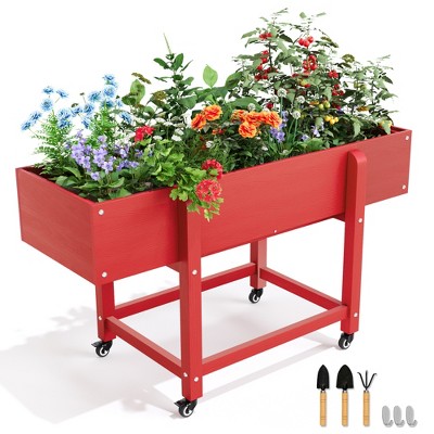 Arceso Raised Garden Bed with Wheels, HDPS Elevated Planter Box with Tools, Weather Resistant, Standing Growing Bed Herb Planter for Vegetable