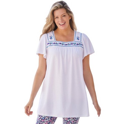 Woman Within Women's Plus Size Embroidered Square Neck Tunic