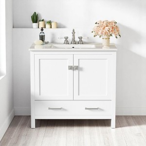 Mshliw 36" Modern Bathroom Vanity with Ceramic Sink, Soft-Close Doors, Drawer Divider & Storage Shelves - 1 of 4