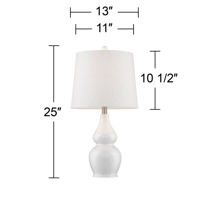 360 Lighting Jane Modern Table Lamps 25" High Set of 2 White Ceramic Fabric Drum Shade for Bedroom Living Room House Bedside Nightstand Office Family, 4 of 10