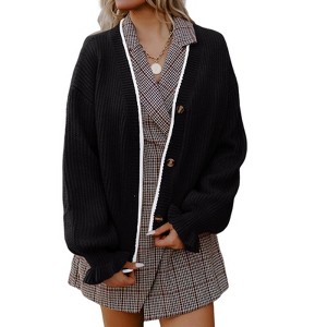Coolmee Cardigan Sweaters for Women Fashion Oversized V Neck Sweater Knit Work Casual Outfits Clothes with Button - 1 of 3