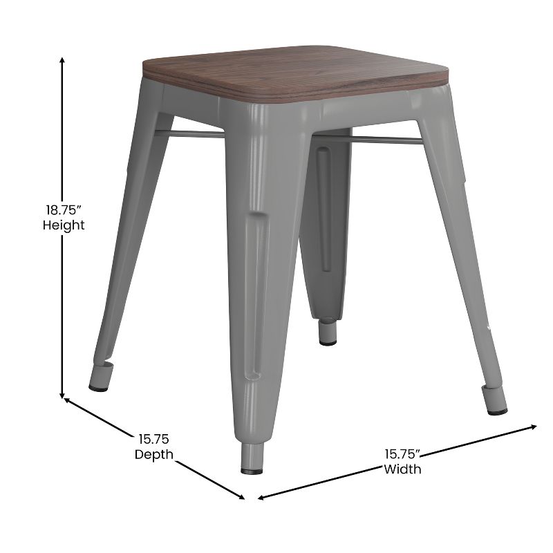 Flash Furniture 18" Backless Table Height Stool with Wooden Seat, Stackable Metal Indoor Dining Stool, Commercial Grade - Set of 4, 6 of 11