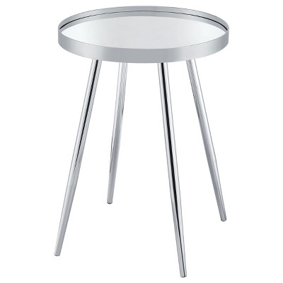 Chrome Round Metal and Glass Mirrored End Table