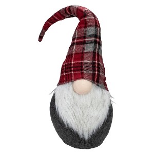 Northlight Plaid Bendable Hat Gnome Sitting Christmas Decoration - 25" - Red and Gray - 1 of 4