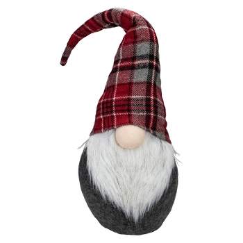 Northlight 25" Red and Gray Plaid Gnome Sitting Tabletop Figure Christmas Decoration